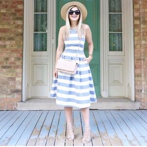 The Limited Blue and White Striped Midi Dress